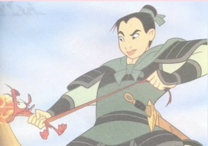 Disney's Mulan in grey-green armour.