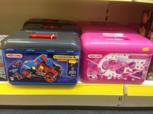 Photo of Meccano sets available in blue or pink.
