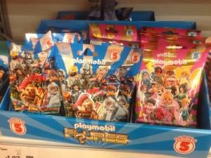 Display of bags of Playmobil minifigs 